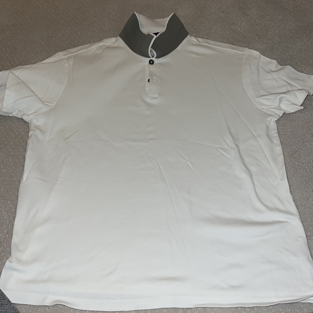 Mens Theory white polo with accent collar